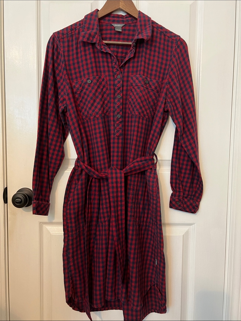Eddie Bauer Women’s Fremont Flannel Wine Colored Shirt Dress in Sz. Medium - Picture 2 of 11